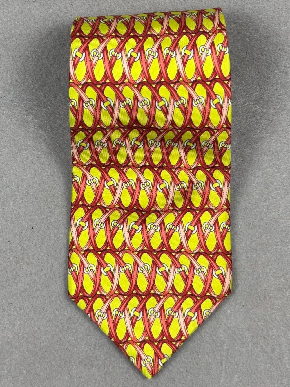 Lancel Paris Horsebit Chain Print Silk Tie Made France NWT Equestrian 3.25"